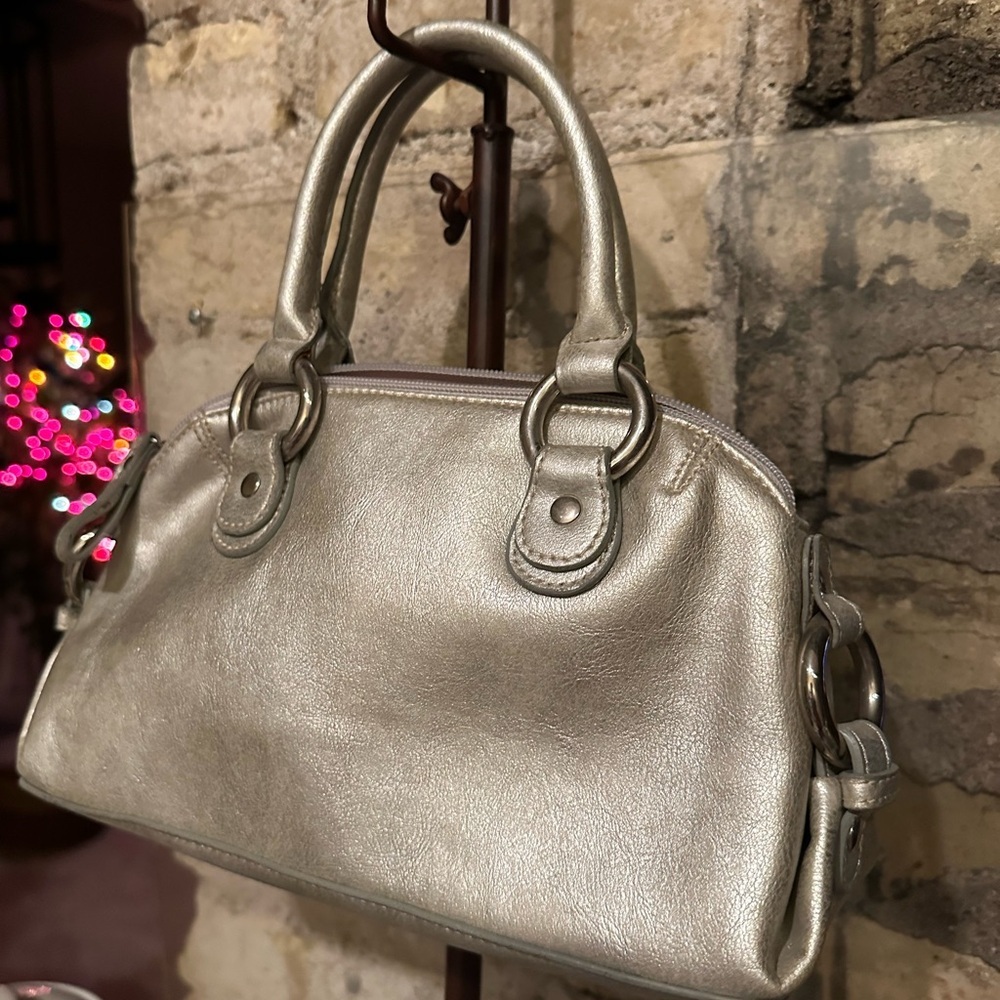Tommy Hilfiger Metallic Brushed Silver Satchel Handbag - Picture 5 of 10